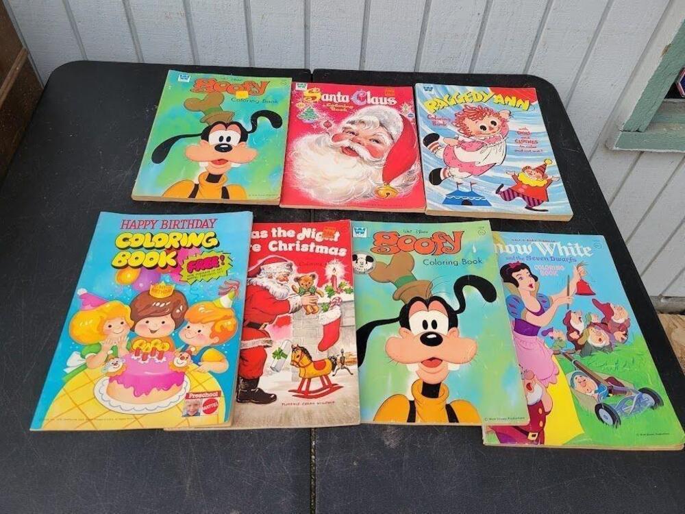 Vintage Lot Of (7) Whitman Disney Snow White Goofy Raggedy Ann Coloring PB USA